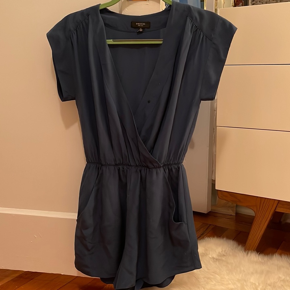 Aritzia (BABATON) Blue Silk Romper
